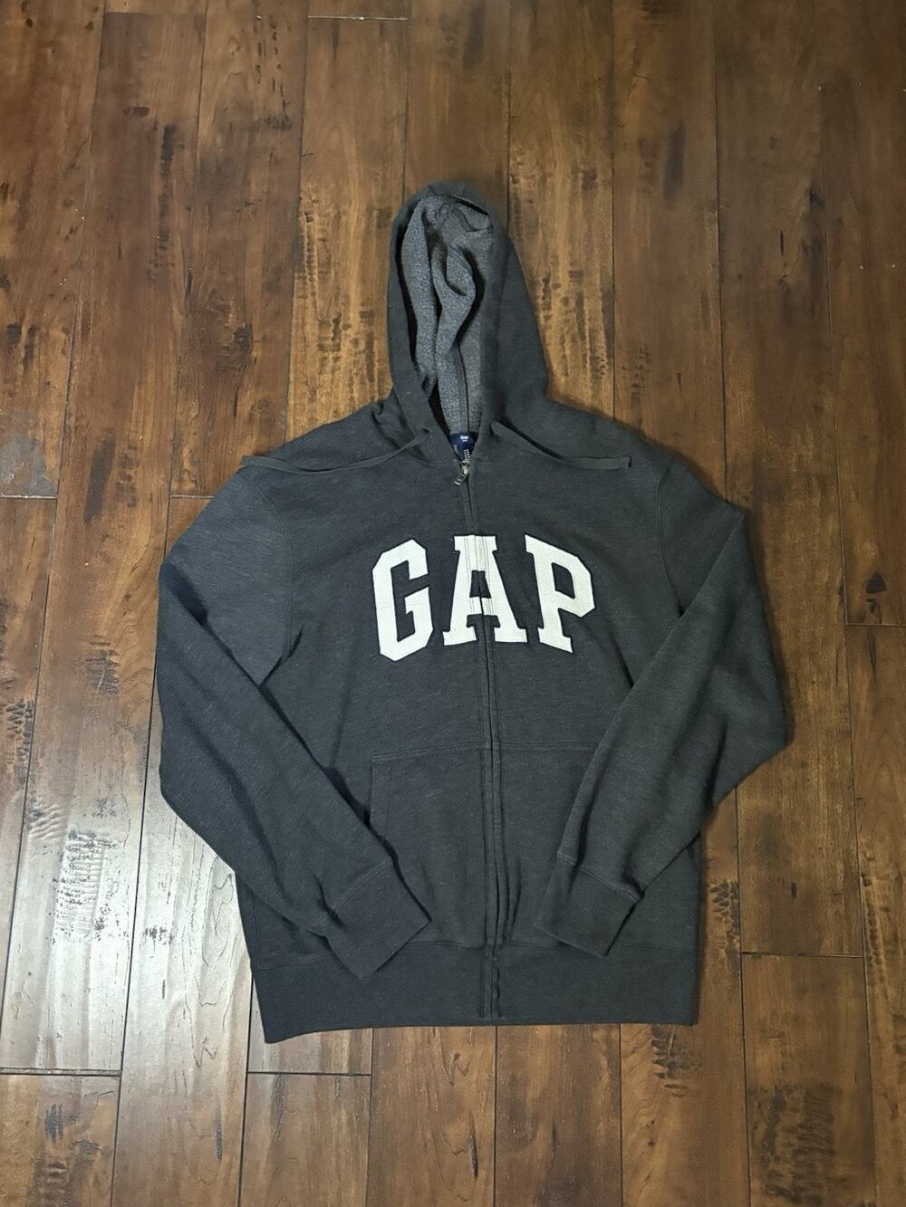Gap Full Zip Hoodie Streetwear Sportswear Men’s M Gray Embroidered Spellout Logo